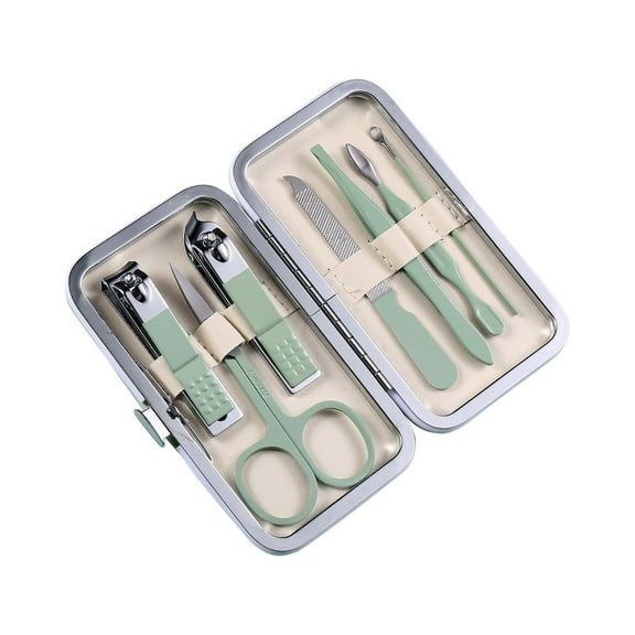 TOPRenddon Manicure Set Professional Pedicure Kit Nail Clippers Set Steel Black 7 in 1 Grooming Kit Nail Scissors Cutter Ear Pick Tweezers Scissors Eyebrow Nail file Nail Kit for Man Women gift