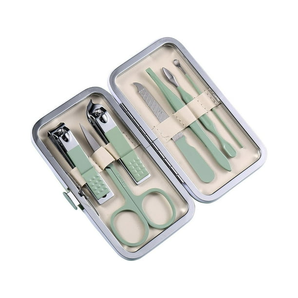Set de cortaúñas de acero inoxidable | Tijeras para piel muerta de manicura | Acero de alto carbono, duradero, recortadores de precisión | Removedor de callos para pies | Estuche de cuero | Kit
