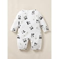 thumbnail image 3 of Kucnuzki Newborn Baby Boys Bodysuit 0-1 Months Round Neck Long Sleeves Rompers Fall Panda Print One-piece Jumpsuits Autumn White, 3 of 6