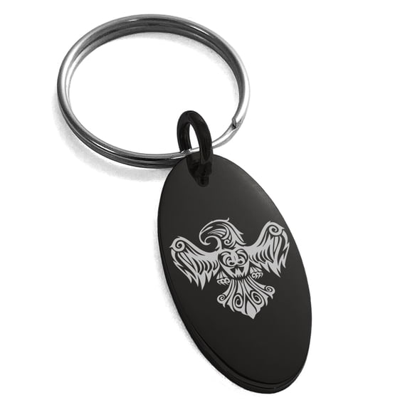 Stainless Steel Aztec Power Strength Courage Rune Engraved Small Oval Charm Keychain Keyring