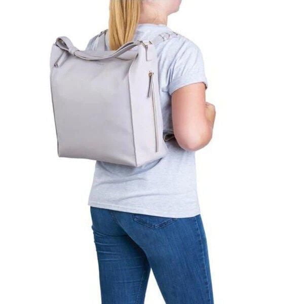 Bababing Diaper Bag - Lucia Backpack - Grey Blush - Luxury Slouch Style - Multi Carry: Shoulder Strap to Backpack - Vegan Leather - Two Insulated Bottle Holders, Large Wipeable Changing Mat, Stroller