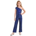 thumbnail image 4 of Raenseen Kids Girls Sparkly Sequin Jumpsuit One Shoulder Formal Romper Party Prom Long Pants Outfits Navy Blue 8, 4 of 7