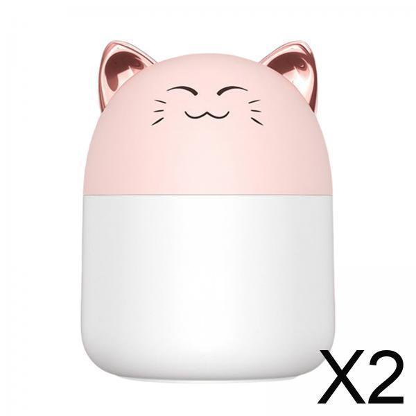 2xLovely Pequeño Humidificador De Aire Hogar Dormitorio Mini 250 Ml USB Purificador Silencioso Gato Rosa