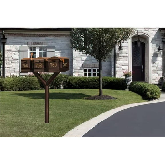 Qualarc PENPST3-000-LM-BRZ Penfield Triple Mailbox Post System, No Base with 3 Lewiston Mailboxes - Bronze
