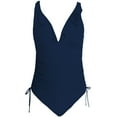 thumbnail image 2 of KAWELL Ruffle One Piece Swimsuits for Women V Neck Ruched Tummy Control Bathing Suits High Cut Monokini, 2 of 4
