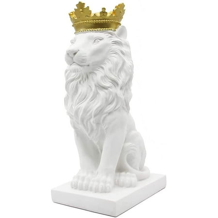 

CUZOKOLA 15IN H Large Modern Royal King Lion Statue Decor for Shelf Nordic Style Golden Crown Lion K