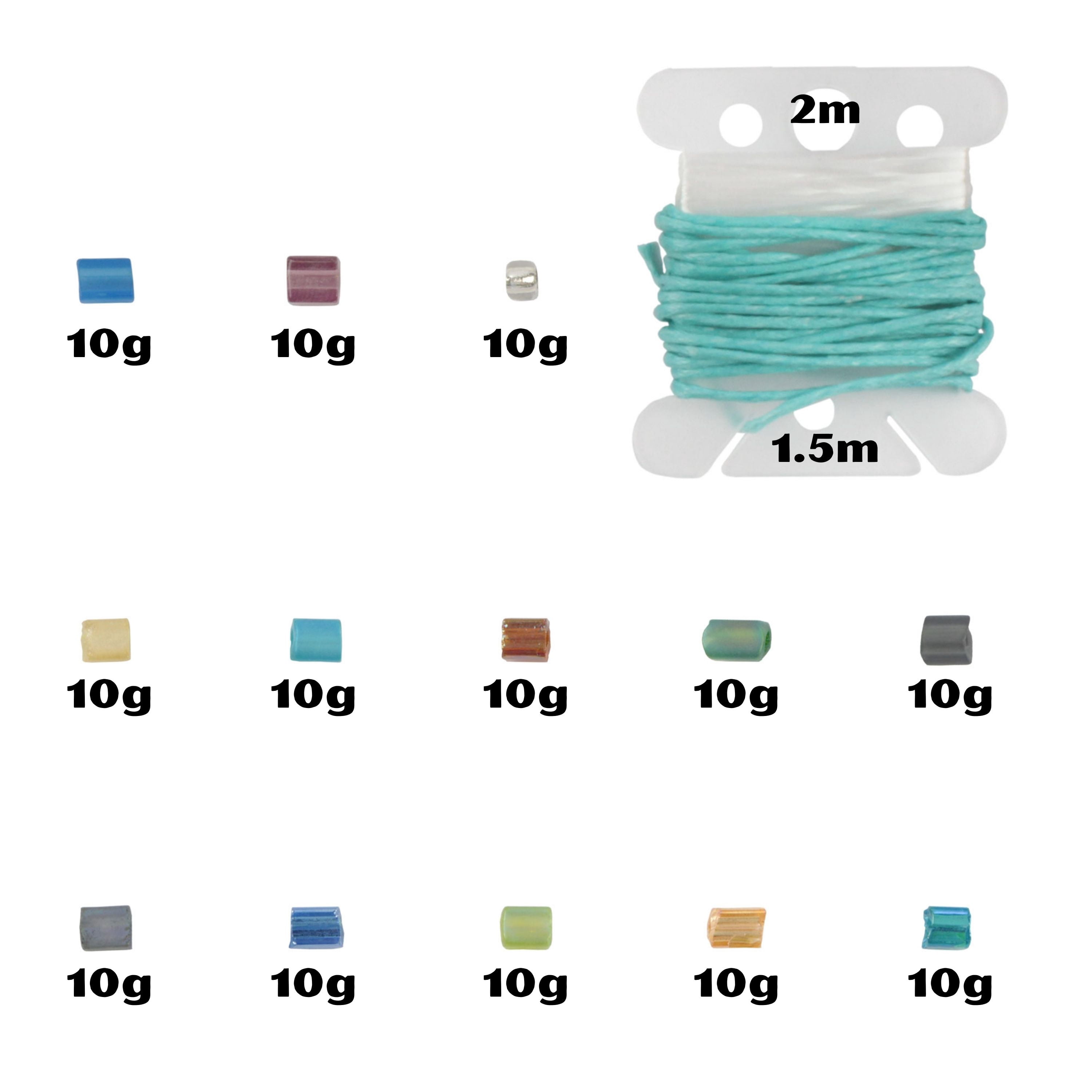 Assorted Bead Kits - DIY Bracelet and Necklace Craft Set - Square Glass Beads with 3.5m of Wax & Elastic Thread - Assortment 210