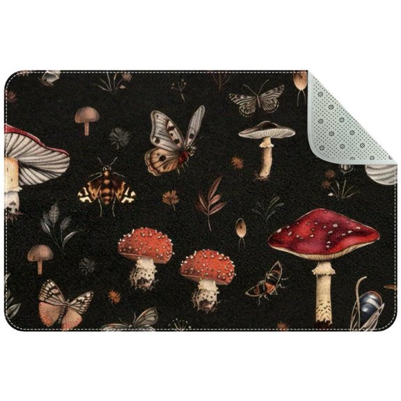 Mushroom Insects Butterfly Pattern Entryway Rug, 2x3 Area Rug Indoor Door Mat Non-slip Washable Floor Carpet Rug for Bedroom Office Dining Room Bathroom