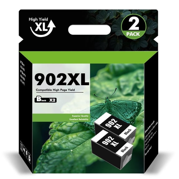 902XL 902 Ink Cartridges Compatible for 902 902XL 2 Pack for OfficeJet Pro 6978 6968 6970 6971 6974 6975 6979 6960 6961 6963 6964 6965 6966 6950 902 XL Printer (2 x Black)