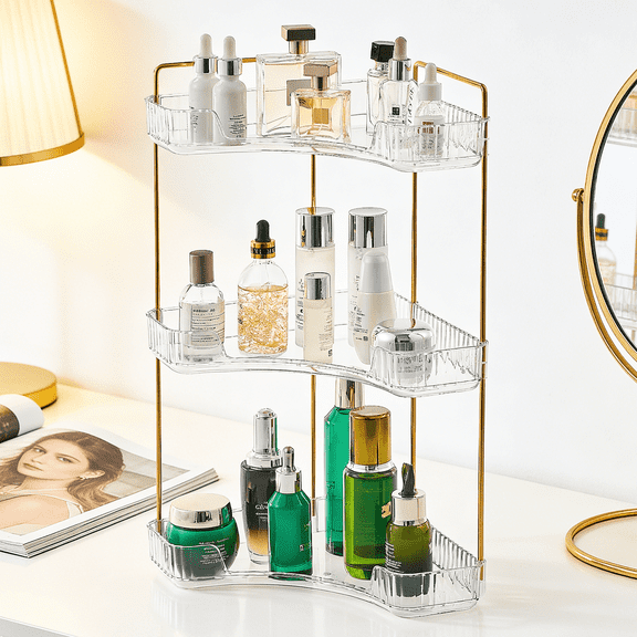 3-Tier Corner Makeup Organizer, Waterproof Bathroom Countertop Storage Tray - Space Saving Vanity & Sink Organizer for Counter(Clear)