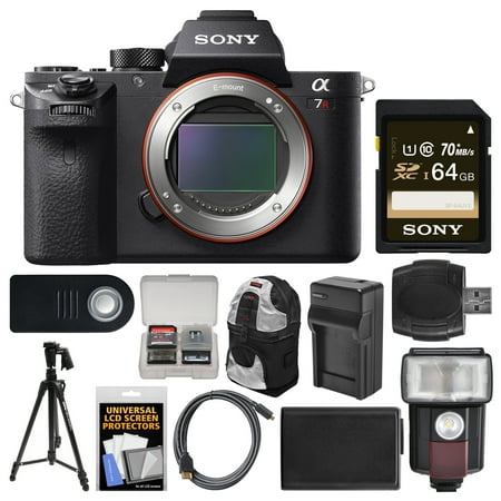 Sony Alpha A7R II 4K Wi-Fi Digital Camera Body with 64GB Card + Backpack + Flash + Battery & Charger + Tripod + Kit