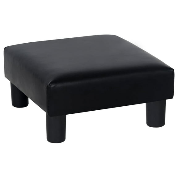 Exlonjet 15.7" Small Square Ottoman, Faux Leather Footstool with Plastic Legs for Footrest with Non-Slip Pads for Living Room Entryway Office Couch, Black PU Leather