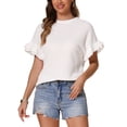 thumbnail image 1 of INSPIRAR CHIC Blusas Casual de Mujer con Cuello Redondo de Punto Waffle y Mangas con Volantes XL Blanca, 1 of 5