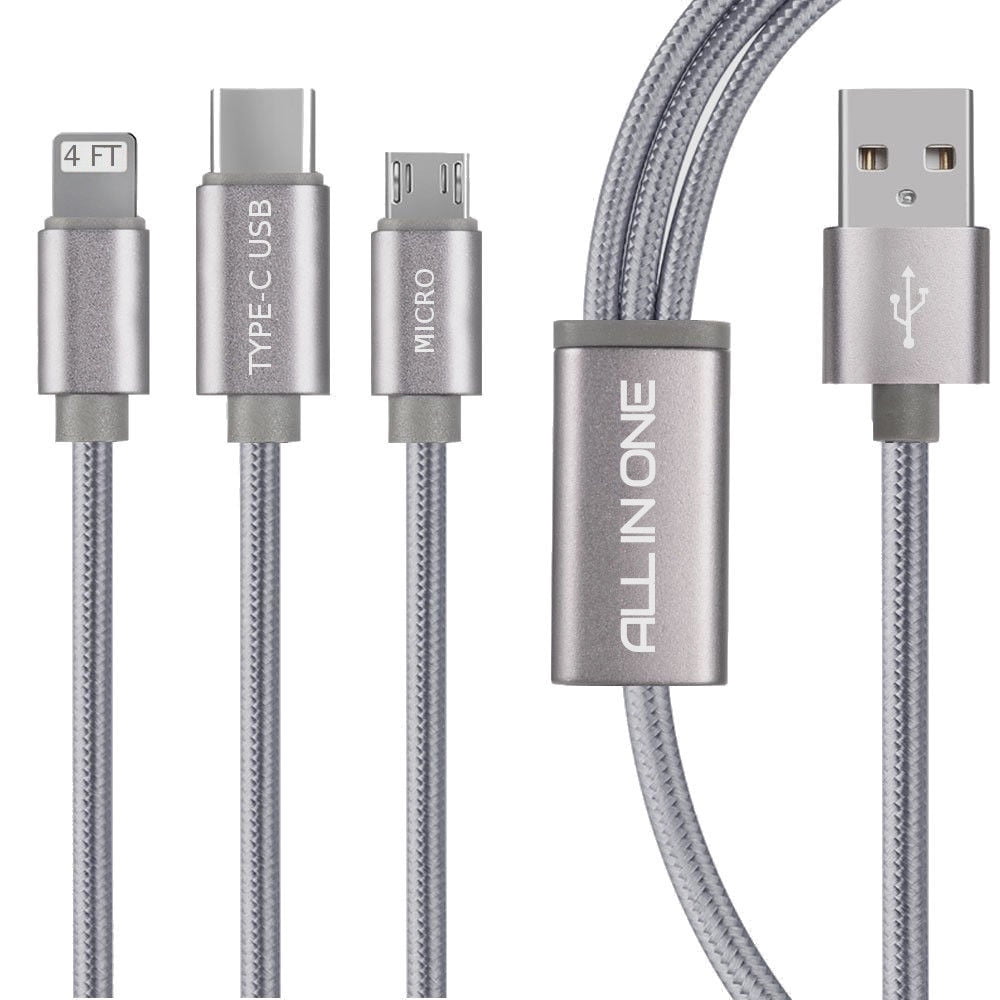 3 in 1 Durable Braided Multi USB Charger Cable Cord with Micro USB, USB