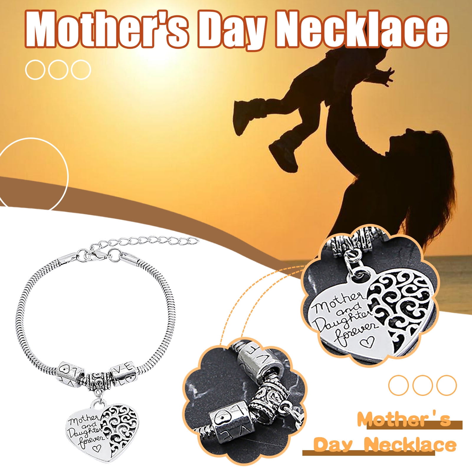 MayLove Mothers Day Gift Mom Heart Shape Rhinestone Crystal Bangle Bracelet Link Silver