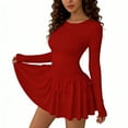 thumbnail image 5 of Ygbgbb Women's Long Sleeve Dresses 2026 Casual Crew Neck Ruched Y2K Clothes Ruffle Layered Bodycon Dress Mini Party Dress Red XL, 5 of 7