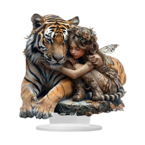 Decoración de escritorio de adornos para niña de tigre acrílico, decorativa 2D con centro de mesa de mesa para la sala de estar Gabinete de dormitorio