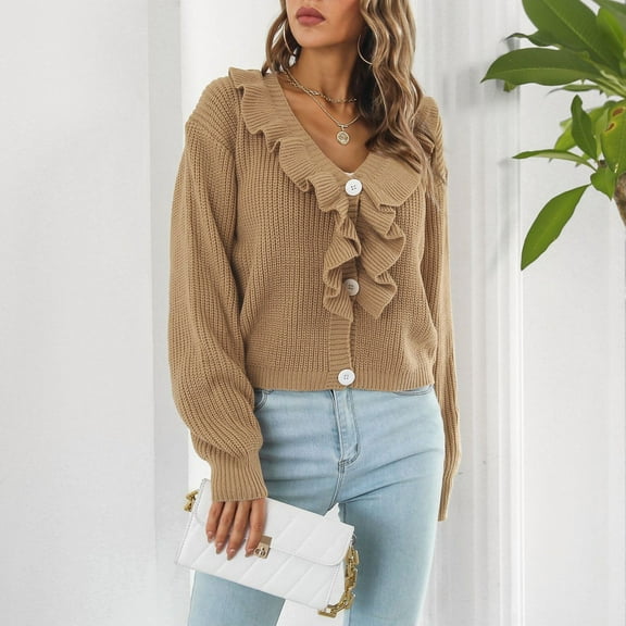 Aayomet Oversized Cardigans For Women Women Long Puff Sleeve Cardigan Sweaters Casual Button Up Shrug Sweater for Dresses Tops,Yellow S-XXL