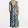 thumbnail image 3 of Viikei Lightweight Linen Short Sleeve Dress,Ladies' Round Neck Sleeveless Mid Calf Double Pocket Printed Dress Blue S, 3 of 5