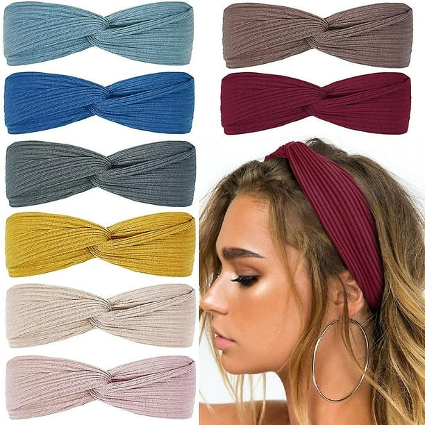 Liangnv Diademas Para Mujer Diademas Anudadas Boho Para Niñas De Tela, Diadema Elástica Accesorios Para El Cabello De Moda Cruzados, Color Sólido, 8 Piezas