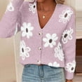 thumbnail image 7 of Trendy Sweater Cardigans Womens Long Sleeve Button Up Flowers Pattern V Neck Casual Soft Cotton Knit Blouse Tops (L, Pink), 7 of 7