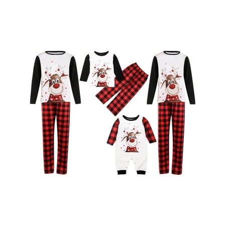 

Huakaishijie Matching Family Pajamas Sets Christmas with Deer Long Sleeve Tee and Plaid Pants Loungewear