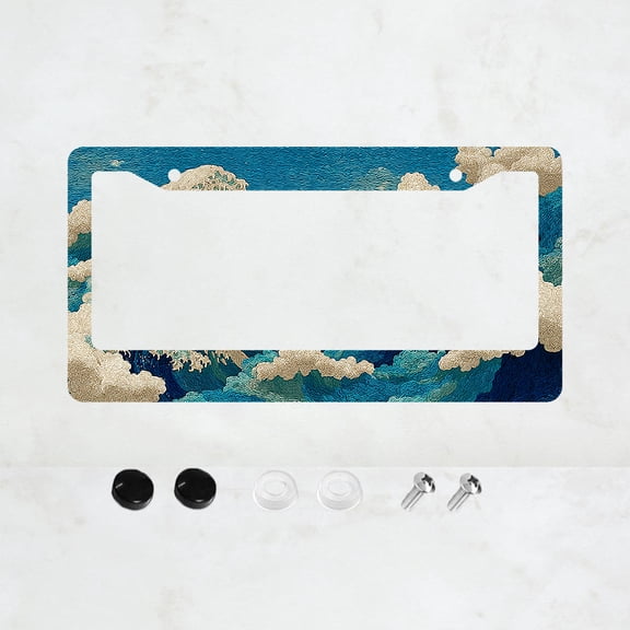 1pc Blue and White Cloud Pattern 2 Hole License Plate Frame, Aluminum Material, 6x12 Inches with Screw Set, Retro Novelty Car Decoration Gift, Standard Universal Size for US License Plates