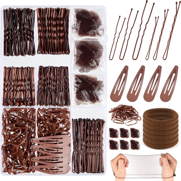 DUAIU 466Pcs U-Shaped Alloy Hair Pin Set - Waved Metal Hairpins & Barrettes for Bridal & Everyday Hairstyles (Brown)