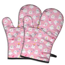 Cute Oven Mitts,Cute Halloween Ghosts Pattern Oven Mitt 2-Pack Set,Kitchen Gloves for Oven,Heat Resistant Oven Mitts 7.7"x12"