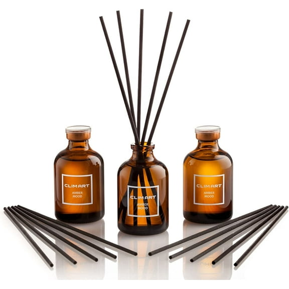 CLIM ART Amber Mood Reed Diffusers Scented Sticks, 3 Sets, Home, Office Aromatherapy, Light Scents for Living Room, Bathroom, Kitchen, Diffuser Reeds Sticks, Reeds for Diffuser, Reeds Diffuser- RD0001
