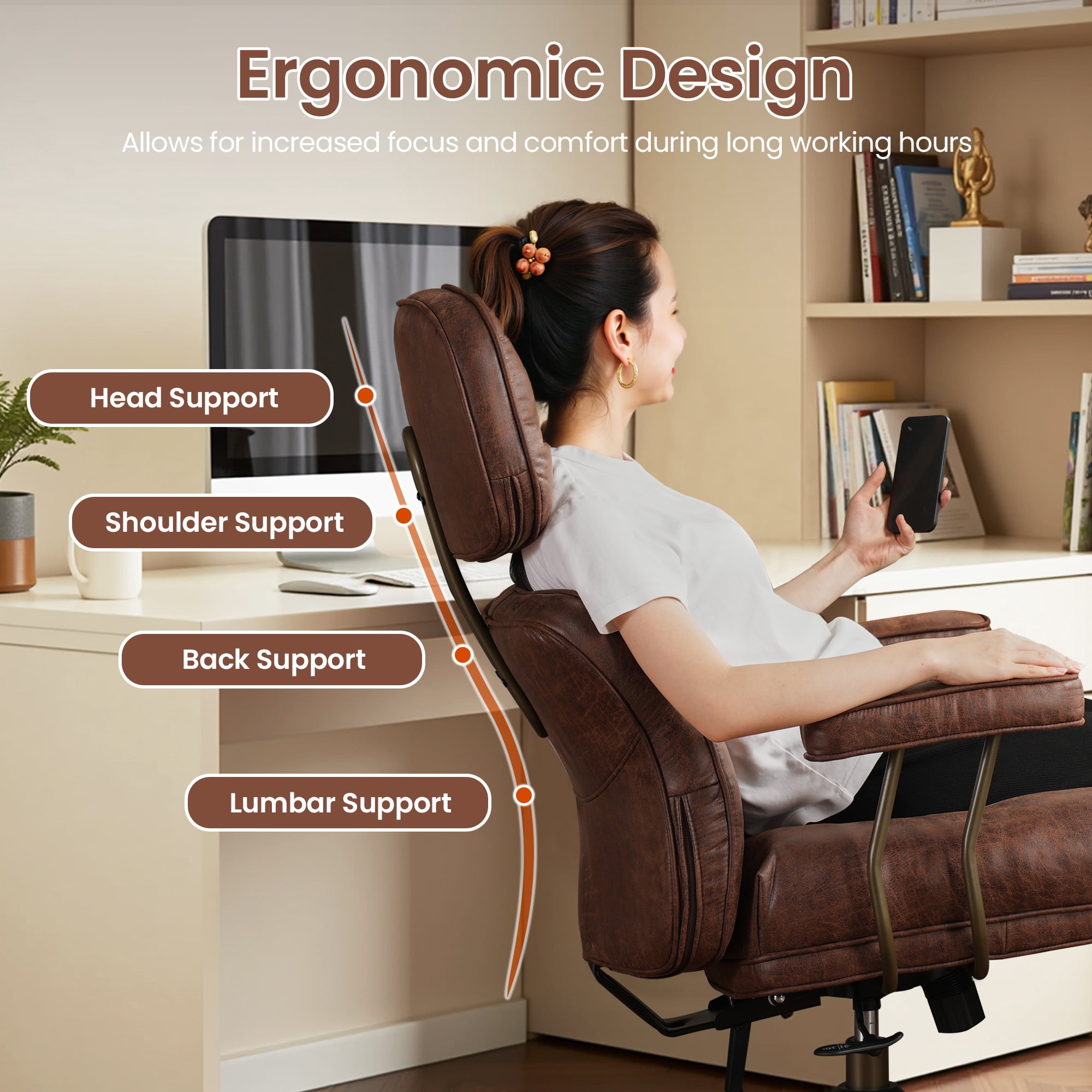 XIZZI Executive Office Chair, Oversized Computer Desk Chair with High Back, Ergonomic Elegant Design, Multi-Layer Memory Foam Cushion, Dark Brown (Suede Leather)