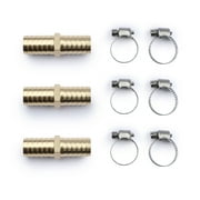 U.S. Solid 3pcs Brass Hose Barbed Splicer Fitting Connector with 6 Clamps, 5/8in Barb