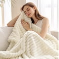 thumbnail image 4 of ROSEKIND Striped Blanket, Premium Faux Fur Touch Ribbed Throw for Sofa and Bed, Cozy Gift for Adults and Friends, 40''x60'', Ivory Cream, 4 of 9