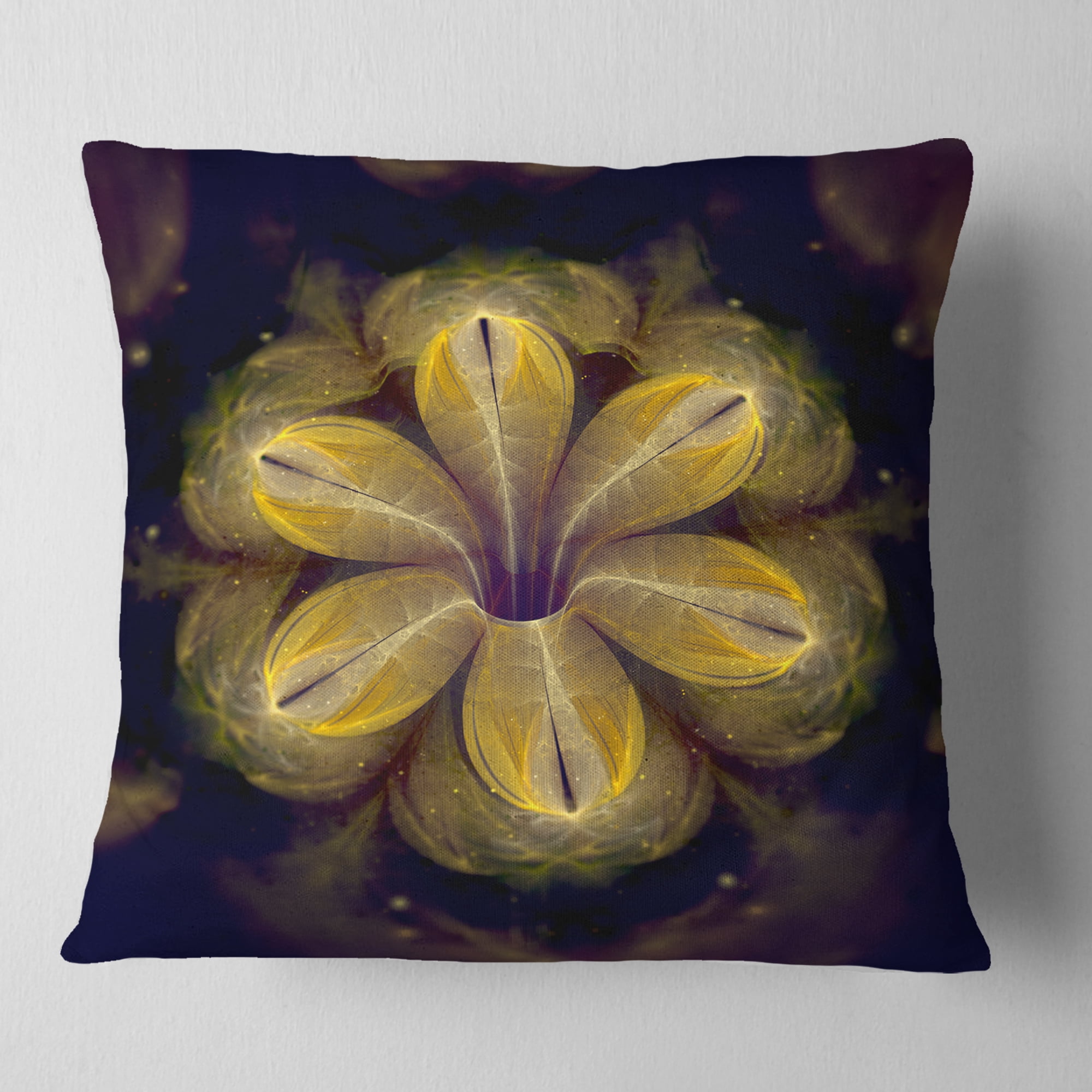 Designart Black Yellow Fractal Flower Pattern - Contemporary Throw Pillow - 16x16