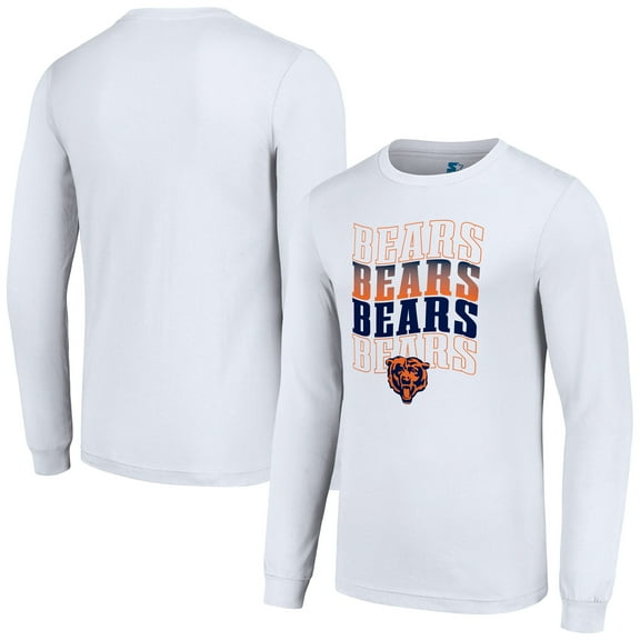 Men's Starter White Chicago Bears Team Name Graphic Long Sleeve T-Shirt