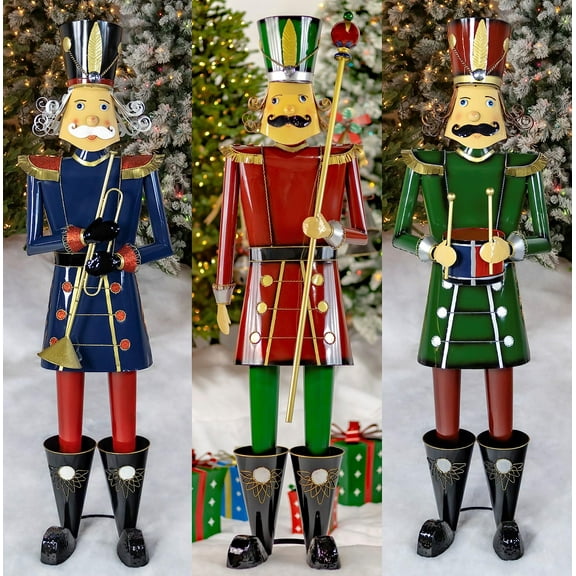 Set of 3 5ft Tall Metal Christmas Holiday Nutcrackers Soldiers