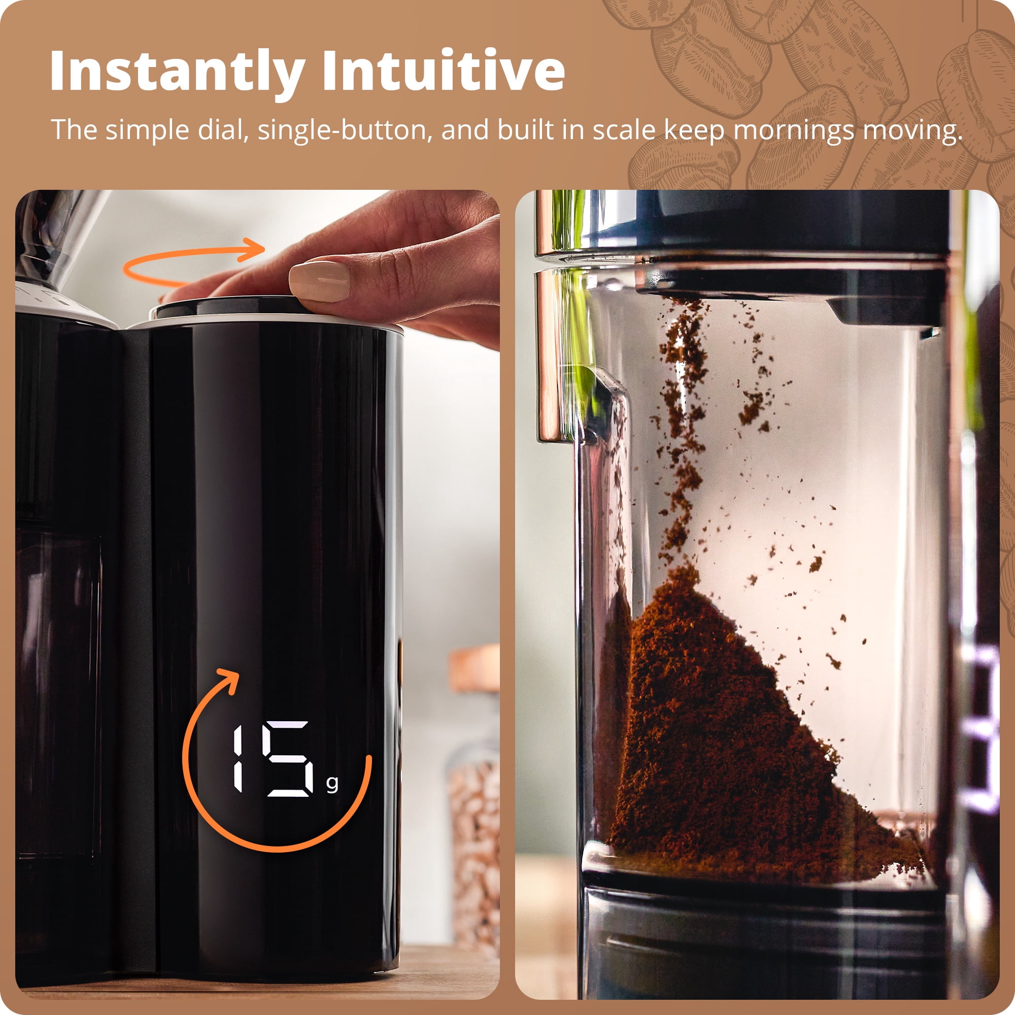 Greater Goods Burr Coffee Grinder, 8 Precise Grind Settings, 3-10 Cup, Espresso, Cupping, AeroPress, V60, Chemex, French Press, Toddy, Adjustable Settings & Built-in Scale (Onyx Black)