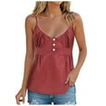 thumbnail image 4 of COMVALUE Women Y2k Plaid Babydoll Tank Top Summer Spaghetti Strap Square Neck Ruffle Camisole Cute Flowy Hem Peplum Shirts (Red, L), 4 of 9