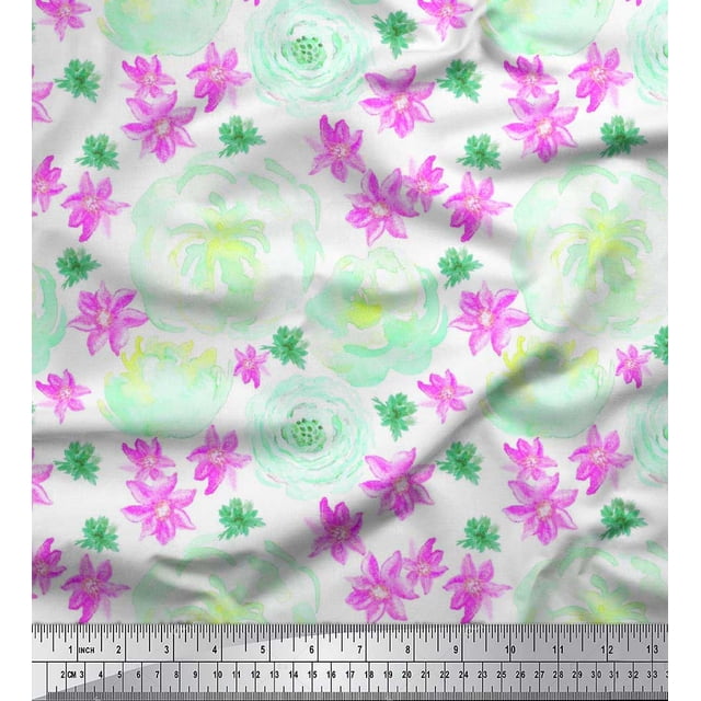 Soimoi Purple polyester Crepe Fabric Floral Decor Fabric Printed BTY 52 Inch Wide