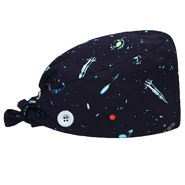 Adjustable Printed Head Cover Hat Breathable Cotton Head Wrap Cap with Sweat Band Star Sky