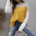 thumbnail image 5 of Sweaters for Women Long Sleeve Round-Neck Solid Color Blouses Round-Neck Sweater Womens Sweaters Plus Size Yellow XL, 5 of 6