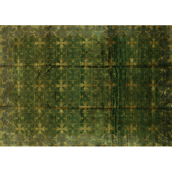 Ahgly Company Indoor Rectangle Oriental Green Industrial Area Rugs, 5' x 8'