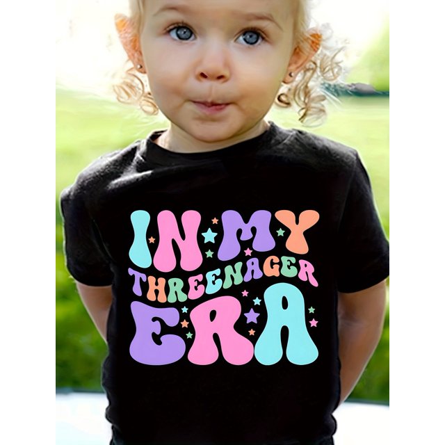 In My Threenager Era" Mignon T-Shirt 3e Anniversaire - Coton Doux, Lavable en Machine, Col Rond Manches Courtes pour Filles - Cadeau d'Été Parfait