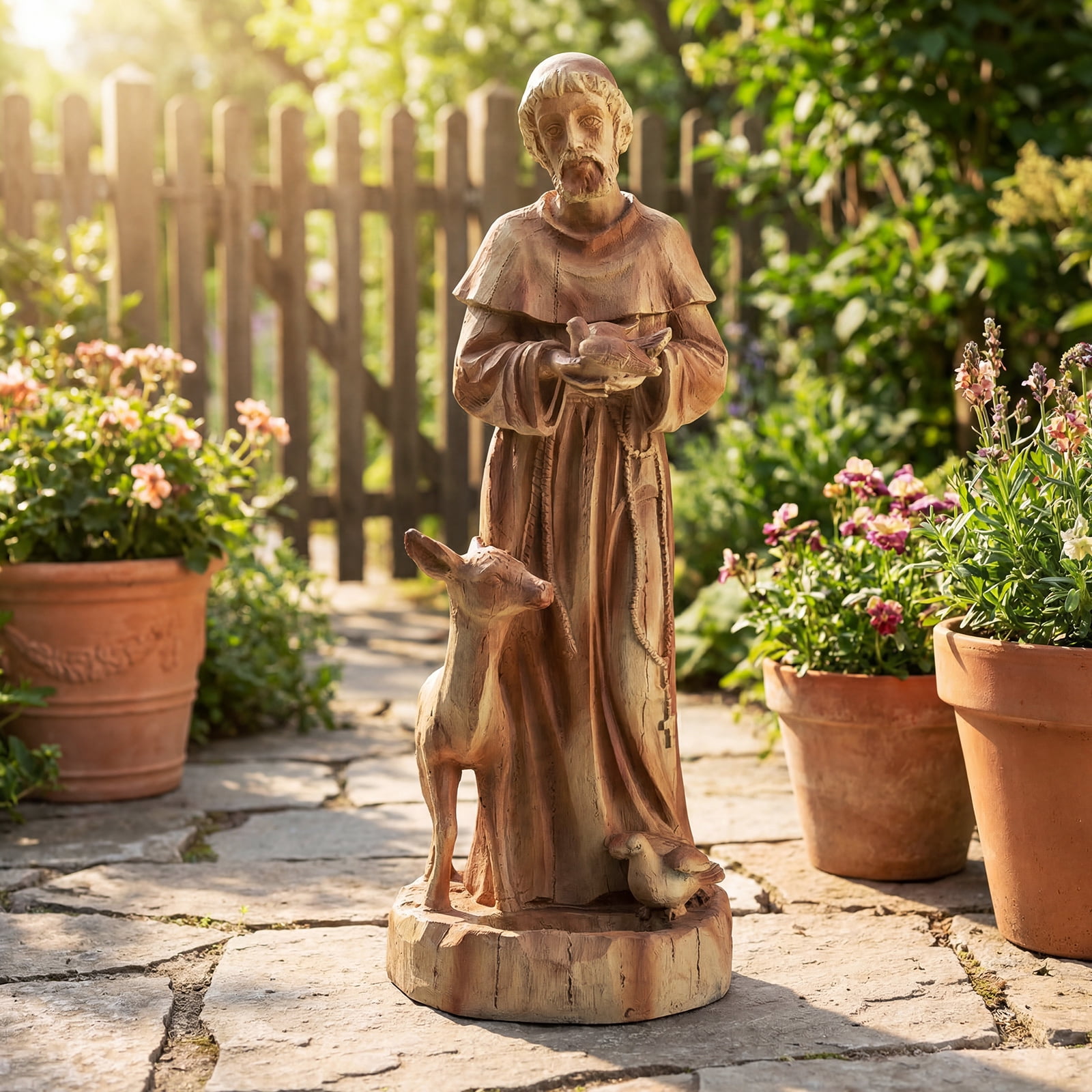 Costway 24.5” St. Francis Statue with Bird Feeder, Animals Sculpture for Garden, Yard, Lawn