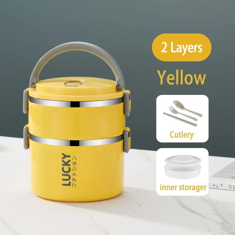 Portable Lunch Box Thermo Insulation Bento Thermos Containers Bento Bag Food Warmer for Kids Food Containers 2 Yellow