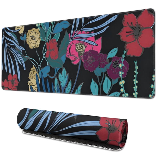 Cute Garden Flowers Mouse Mat - Soft Touch, Non-Slip Rubber Base for Stability, Easy Slide, Splash Resistant Surface, Uniquely Designed, Portable, Ideal for Any Computer, 31.5x11.8 Inch