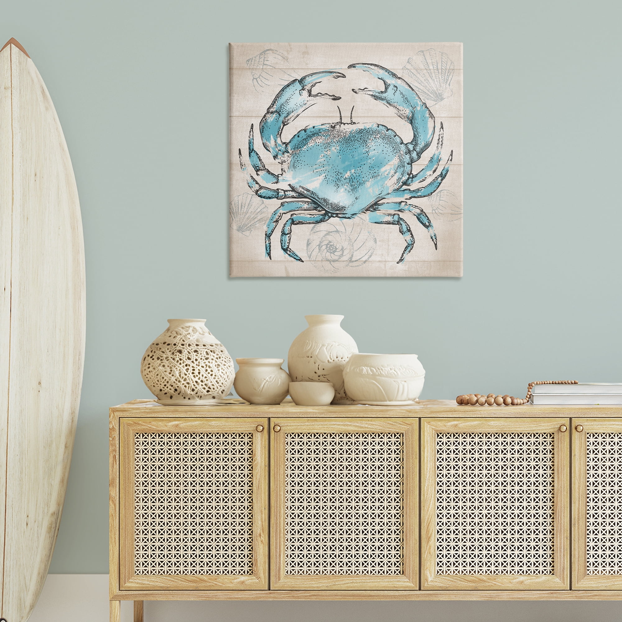 Stupell Industries Vintage Drawn Crab Animals Painting Wrapped Canvas Art Print Wall Art, 36 x 36
