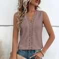 thumbnail image 2 of Besolor Women's Sleeveless Lace Trim V Neck Tank Tops Summer Loose Tee Shirts Hollow out Plain Beach Tanks Blouse, 2 of 5