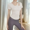 thumbnail image 5 of YUGYXL Workout Tops for Women Breathable Cutout Crewneck Short Sleeve T-Shirts Casual Slim Fit Gym Workout Yoga Basic Tee White S, 5 of 7