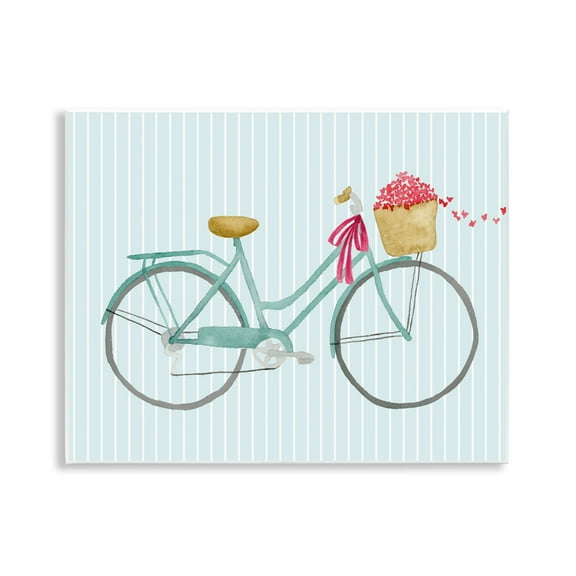 Stupell Industries Cycle Through Love on Stripes Transportation Painting Unframed Art Print Wall Art, 14 x 11